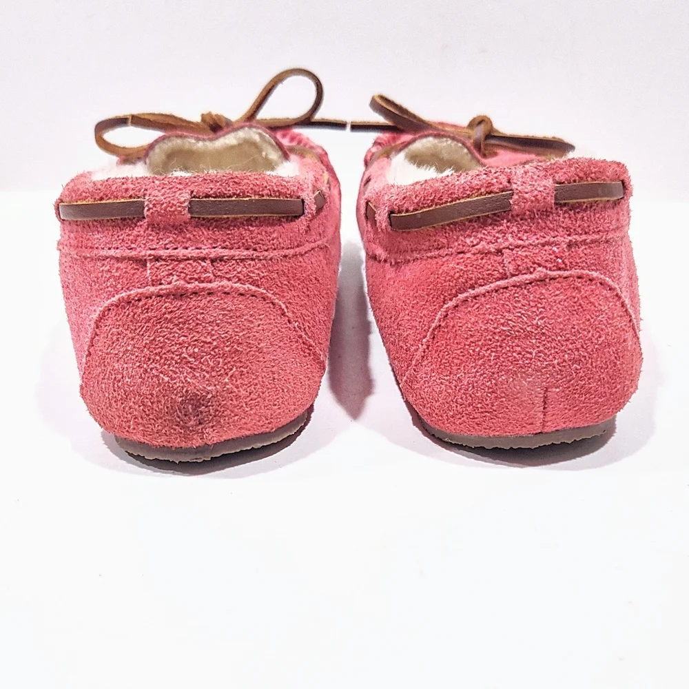 Minnetonka Cassie Pink Slippers Moccasins Girls Size 3 Suede Leather Slip Ons
